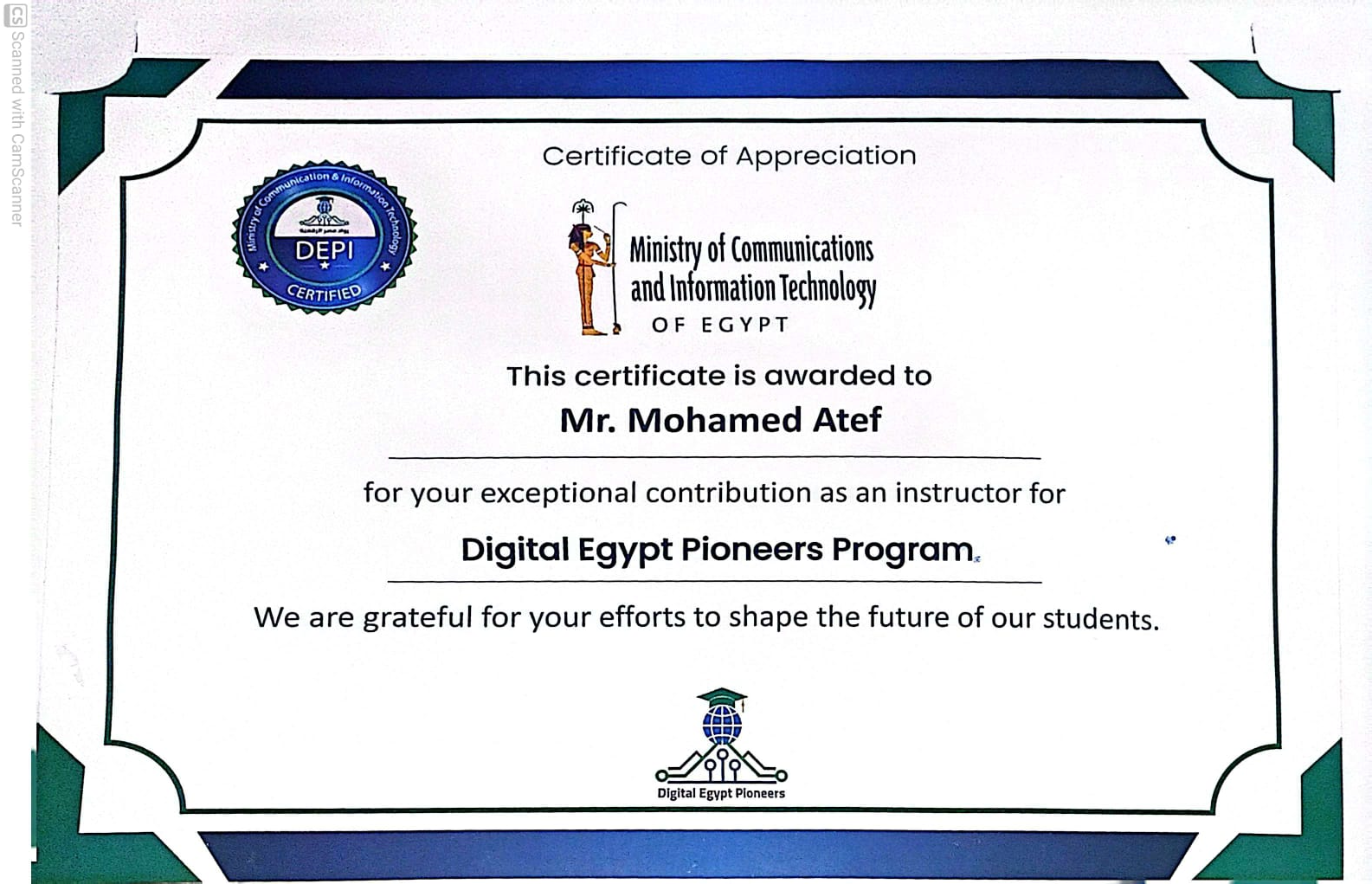 Depi Instructor Latest — certificate of Mohamed Atef