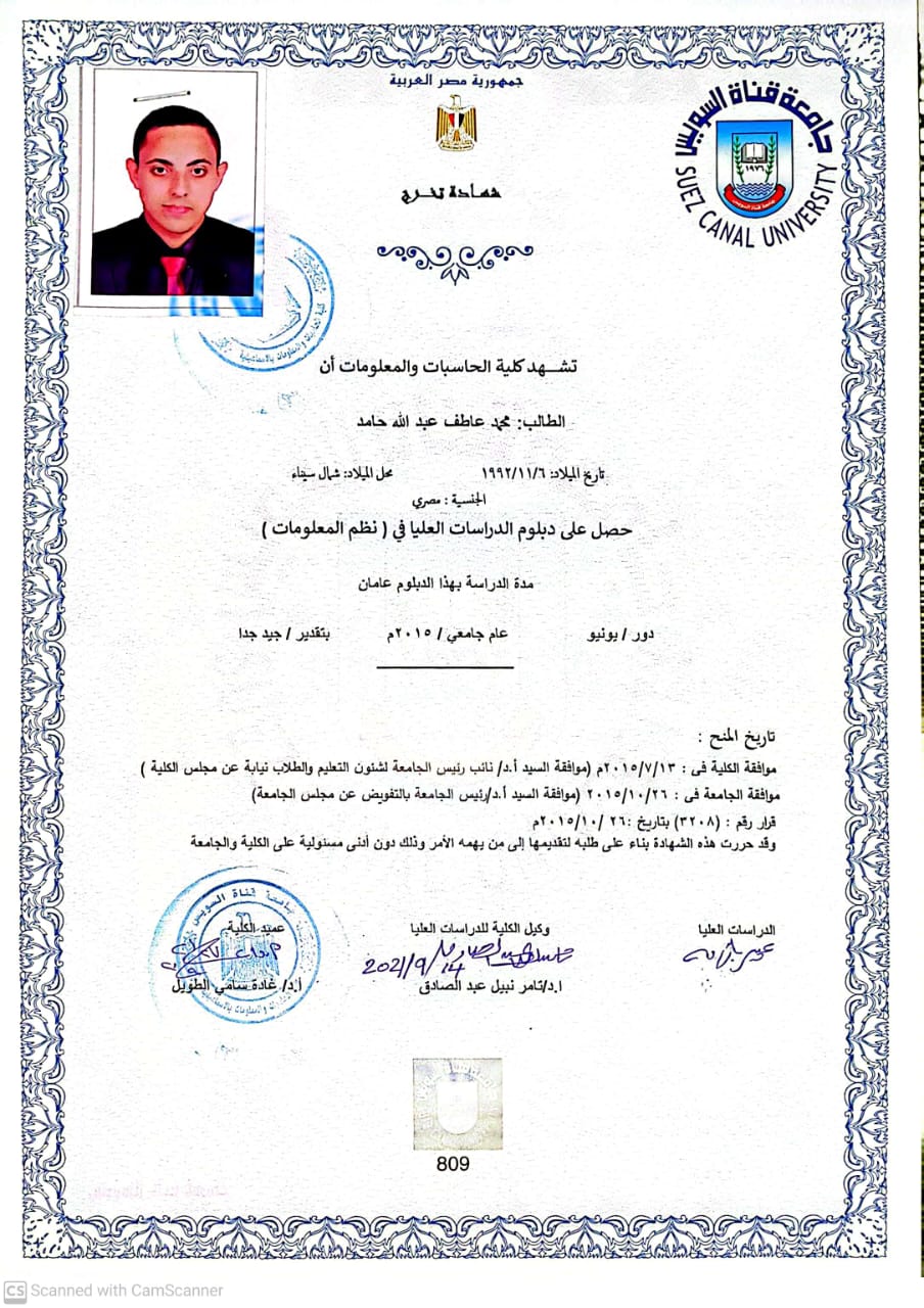 Is Diploma — certificate of Mohamed Atef