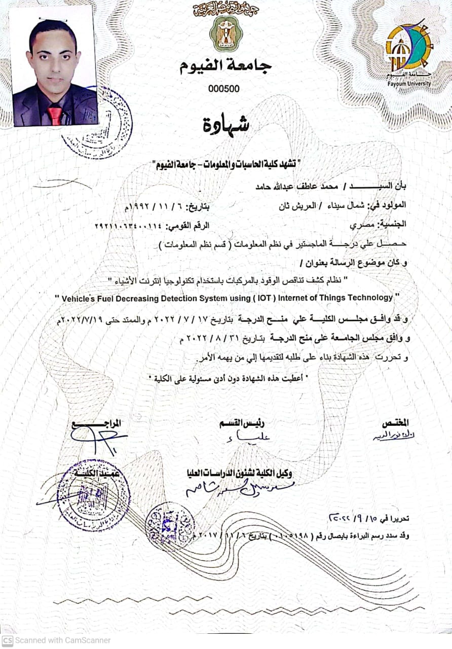 Master Degree Arabic — certificate of Mohamed Atef
